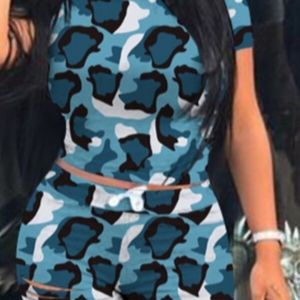 Women's custom 2 piece blue camfloge short set